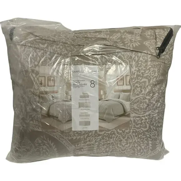 Sunham Neutral Damask 8 Pc Comforter Set Light Beige Queen